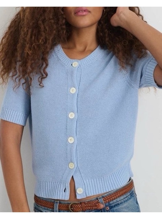 Alex Mill Sweaters - Alex Mill Elle Sweater Cardigan Hydrangea Blue Linen Cotton Knit Short Sleeve S